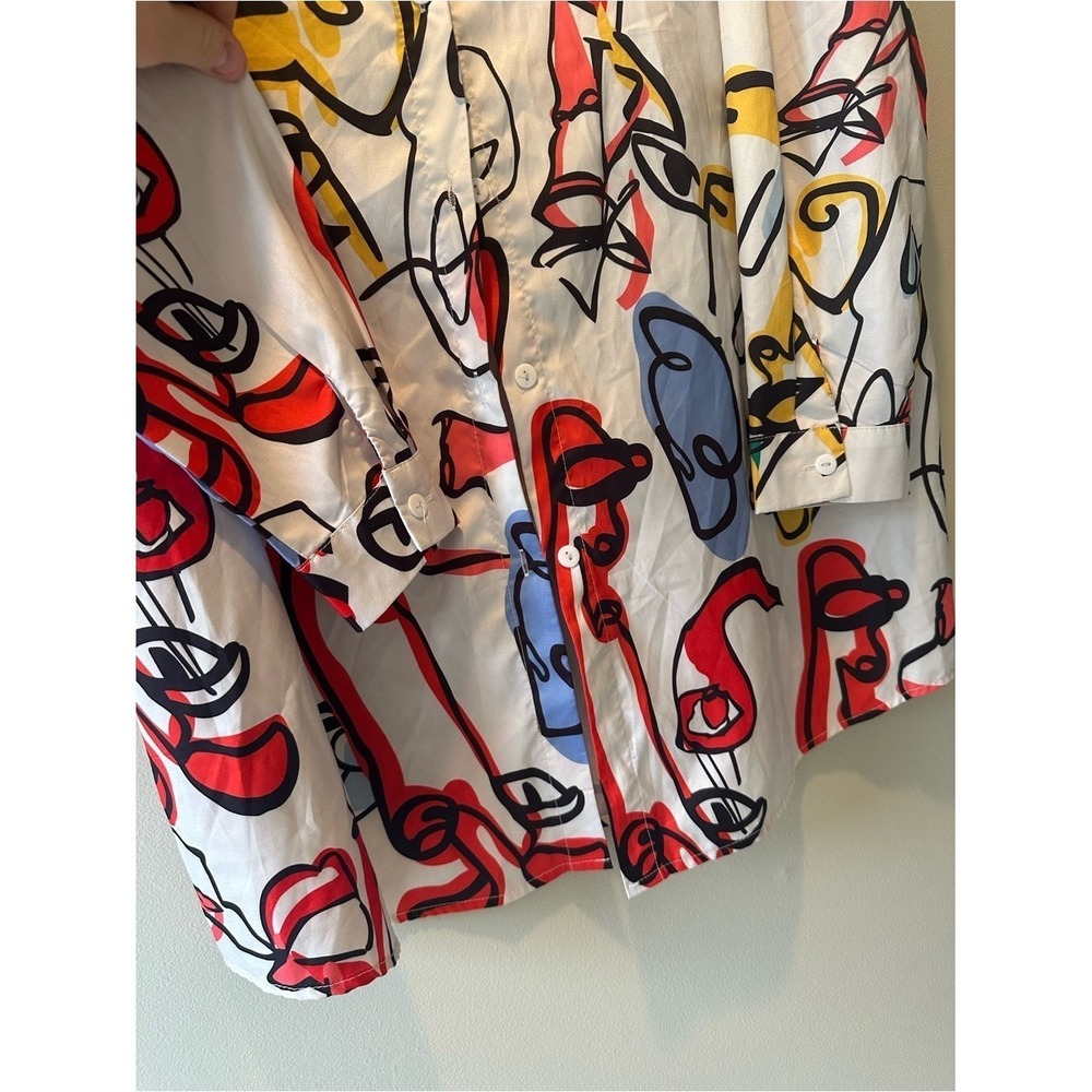 ☀️3/$15☀️Artsy Abstract Colorful SHEIN Button Up Shirt S‎ White Graphic Artsy - Picture 3 of 6